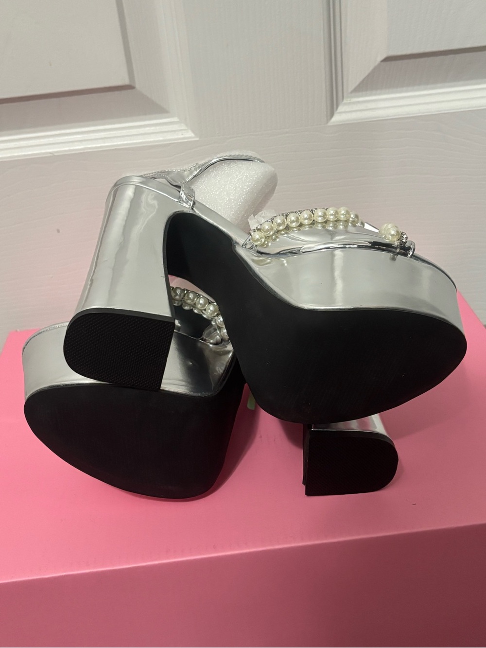 NIB Dolls Kill / Sugar Thrillz Silver Sweet Revelation Platform Heels - Picture 6 of 12